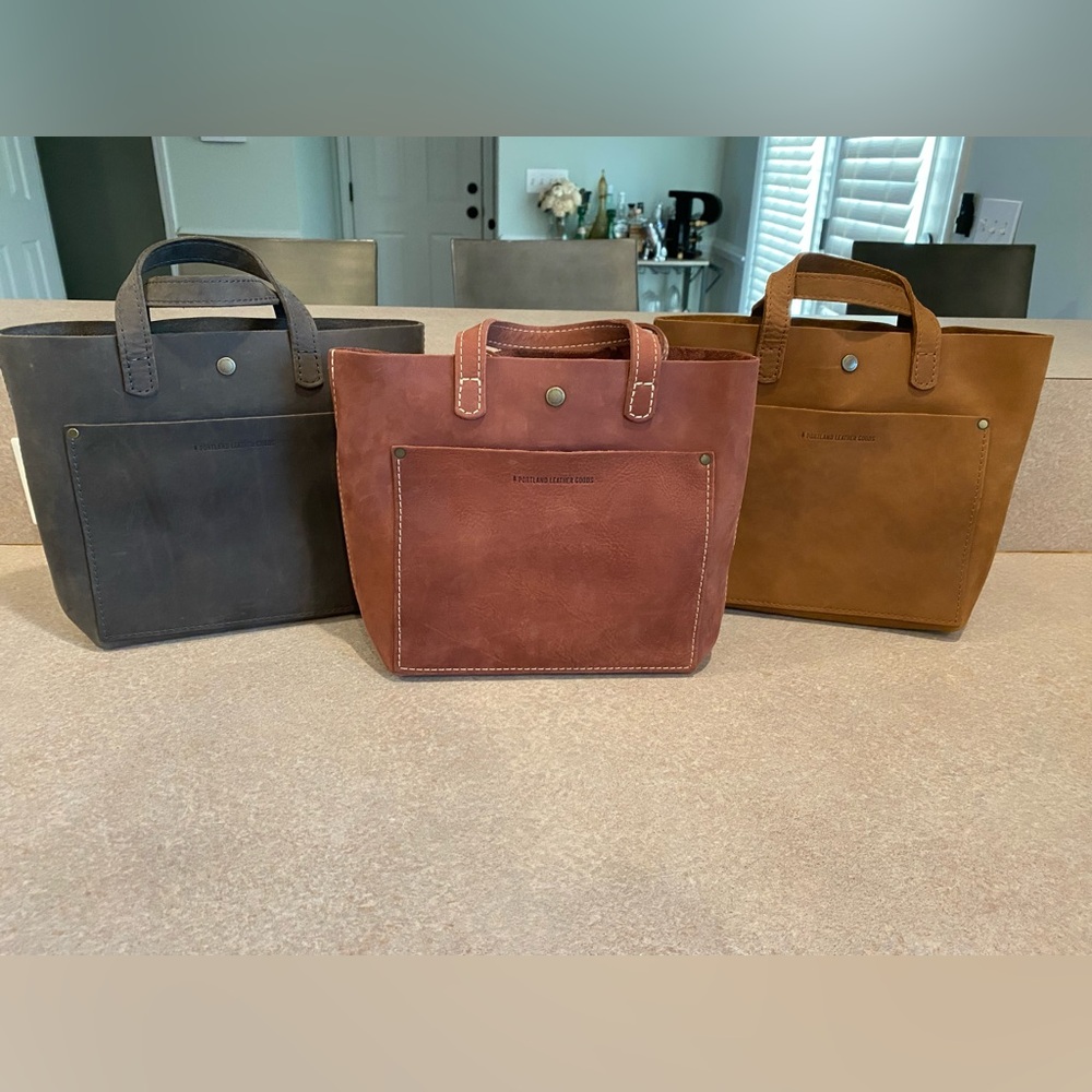 NEW Portland Leather Mini Crossbody Tote Set of 3 Cocoa Lotus Groupie Grey